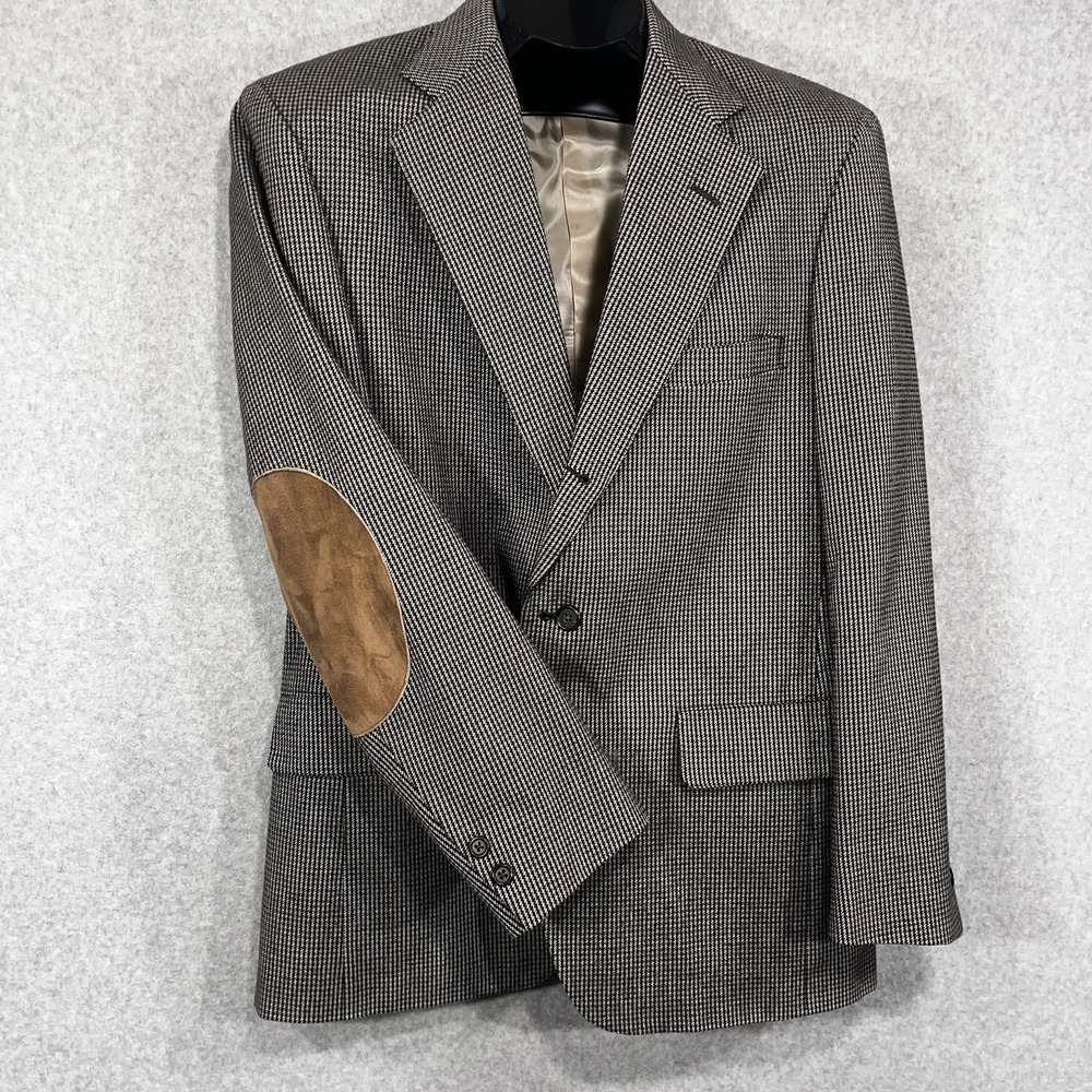 Norm Thompson Blazer Men Houndstooth Wool Elbow Patch Sport Coat Jacket USA READ